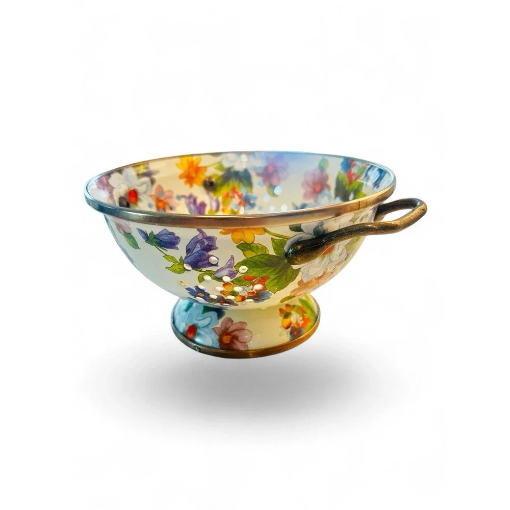 Mackenzie Childs Enamel Colander Decor Kitchen Strainer White Flower Market 6”